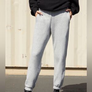 Brandy Melville John Galt Grey Sweatpants with Navy Blue Stripes OS (small)